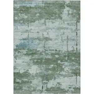 Photo of Artichoke Green And Ivory Abstract Washable Indoor Outdoor Area Rug