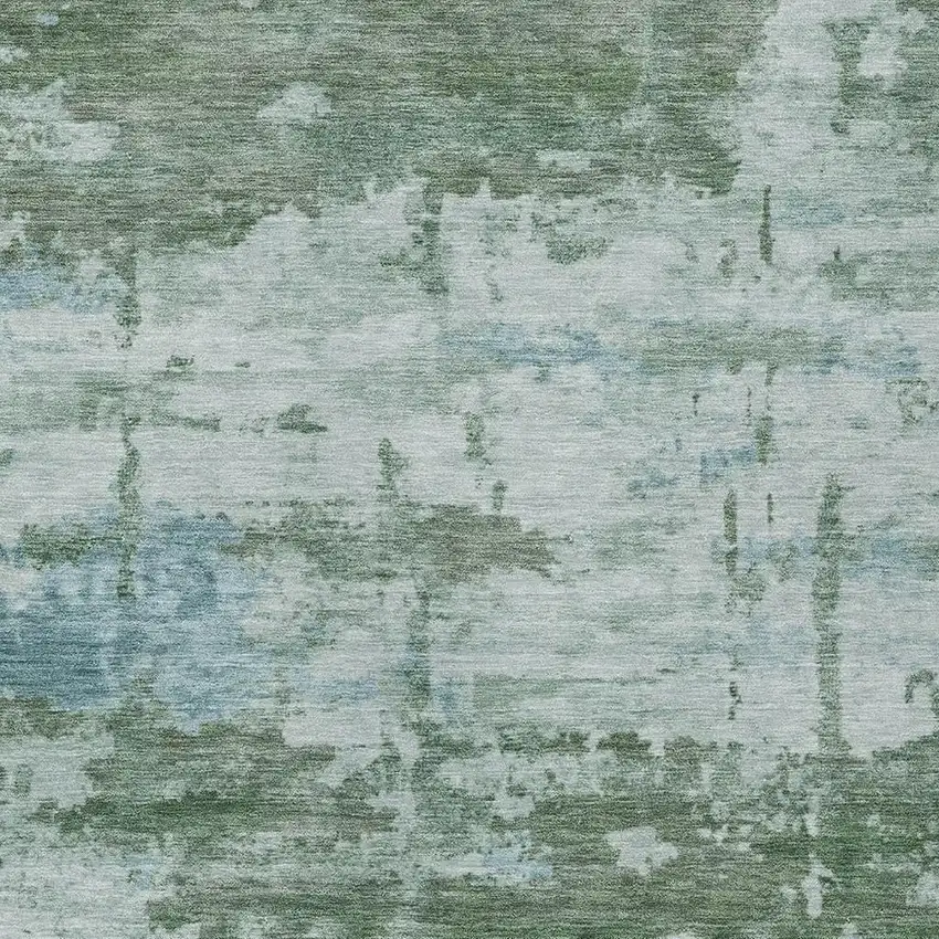 Artichoke Green And Ivory Abstract Washable Indoor Outdoor Area Rug Photo 2