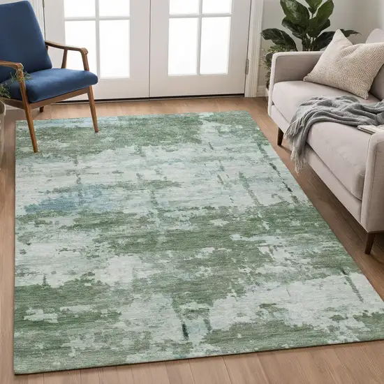 Artichoke Green And Ivory Abstract Washable Indoor Outdoor Area Rug Photo 5