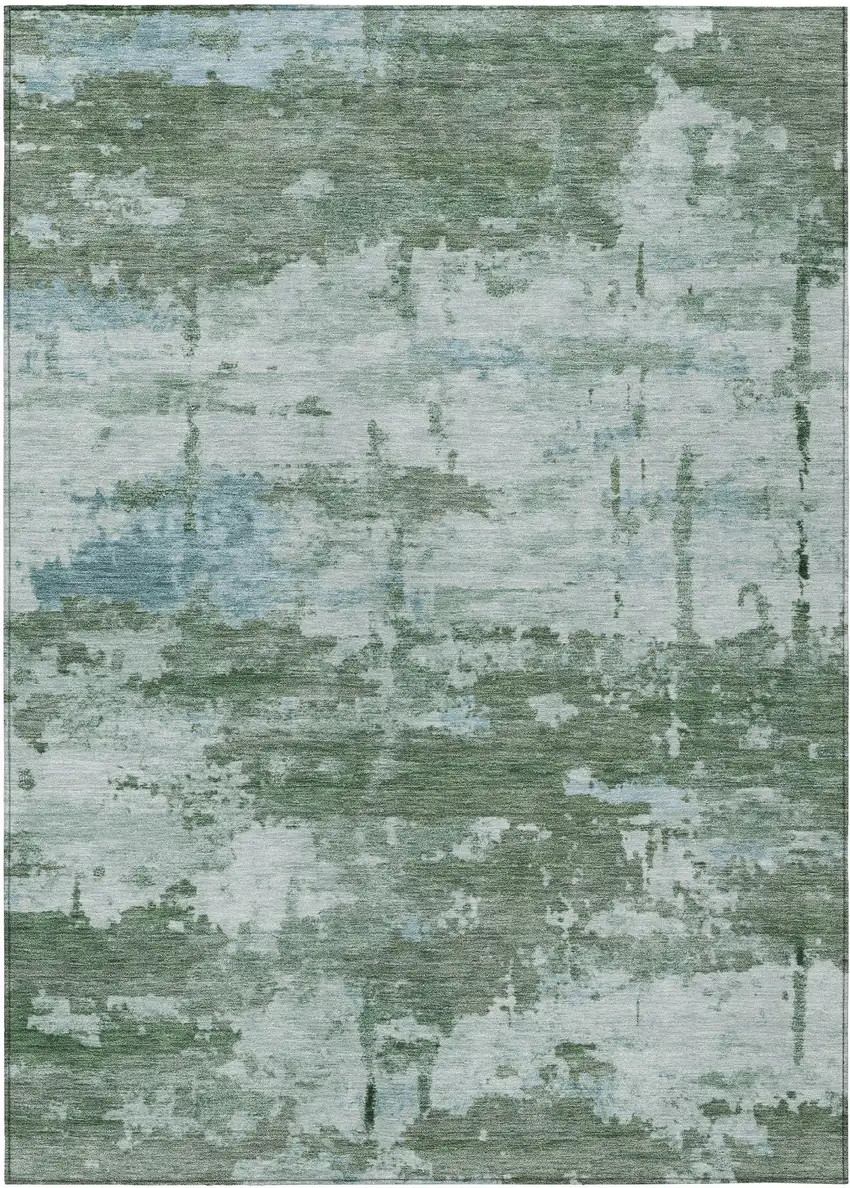 Artichoke Green And Ivory Abstract Washable Indoor Outdoor Area Rug Photo 1
