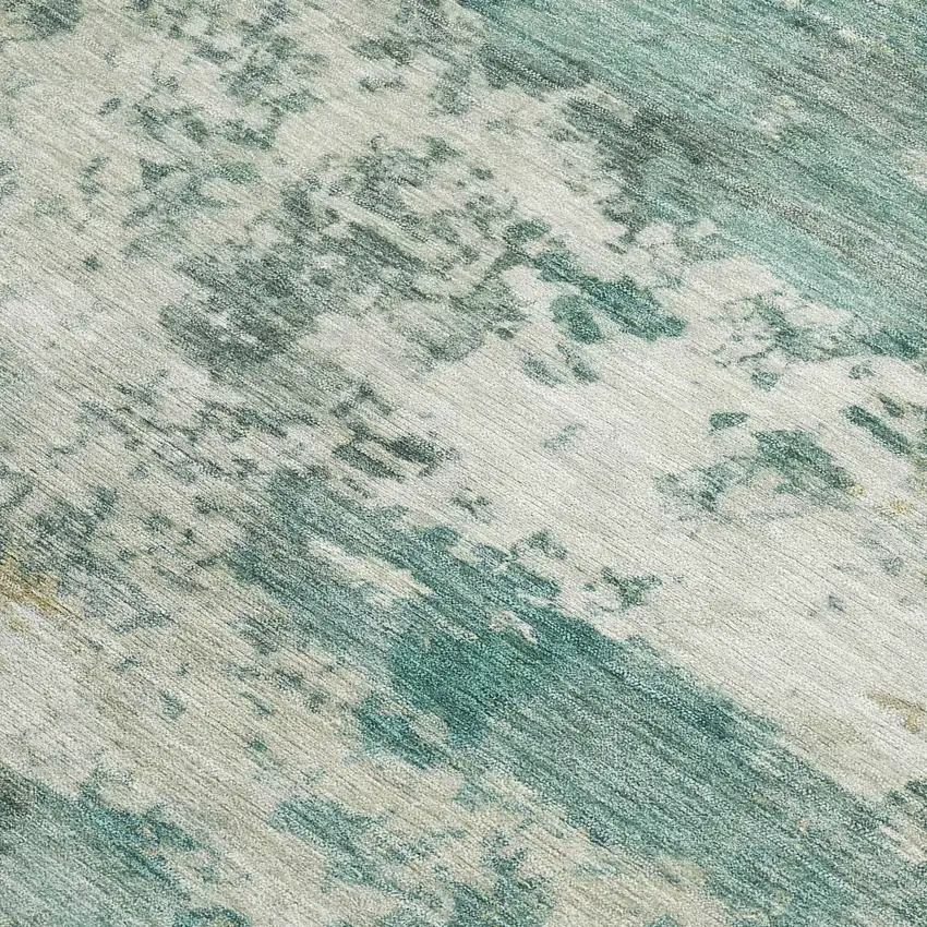 Artichoke Green And Ivory Abstract Washable Indoor Outdoor Area Rug Photo 2