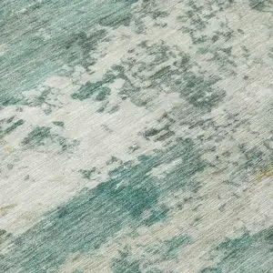 Photo of Artichoke Green And Ivory Abstract Washable Indoor Outdoor Area Rug