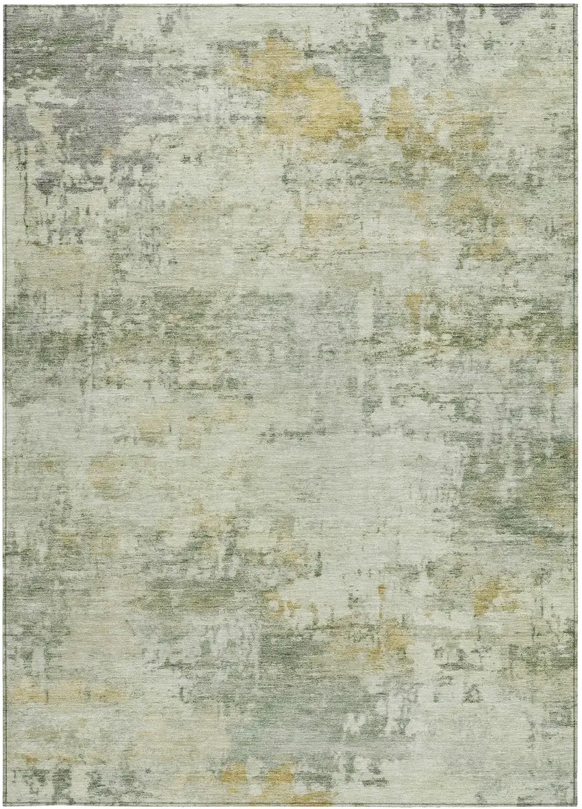 Artichoke Green And Ivory Abstract Washable Indoor Outdoor Area Rug Photo 2