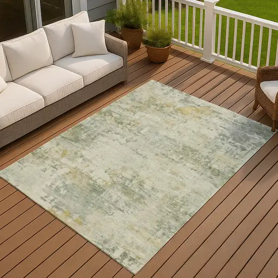 Artichoke Green And Ivory Abstract Washable Indoor Outdoor Area Rug Photo 3