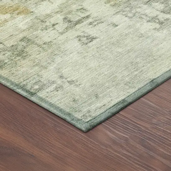 Artichoke Green And Ivory Abstract Washable Indoor Outdoor Area Rug Photo 9