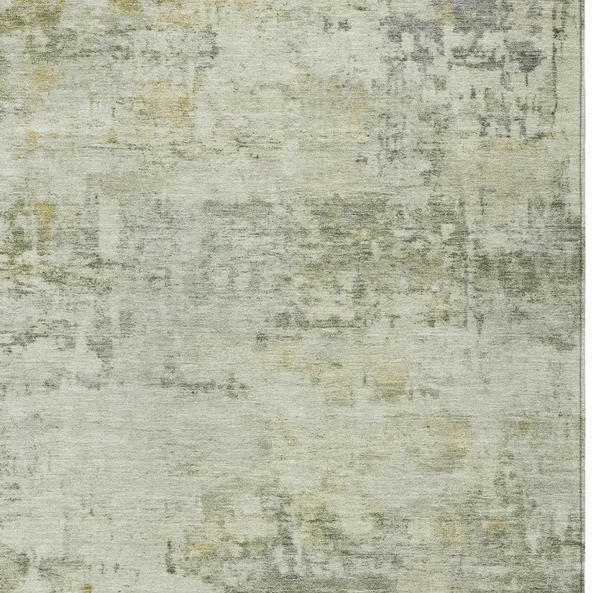 Artichoke Green And Ivory Abstract Washable Indoor Outdoor Area Rug Photo 2