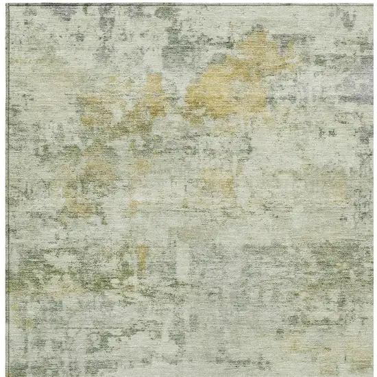 Artichoke Green And Ivory Abstract Washable Indoor Outdoor Area Rug Photo 2