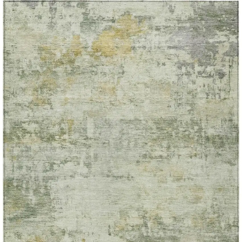 Artichoke Green And Ivory Abstract Washable Indoor Outdoor Area Rug Photo 3