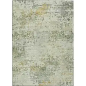 Photo of Artichoke Green And Ivory Abstract Washable Indoor Outdoor Area Rug