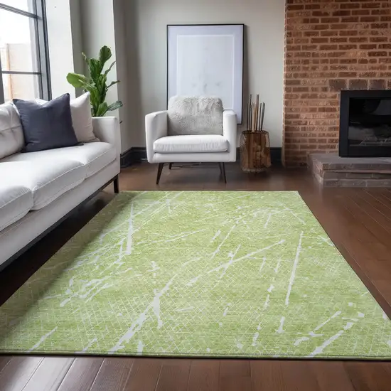 Artichoke Green And Ivory Abstract Washable Indoor Outdoor Area Rug Photo 6