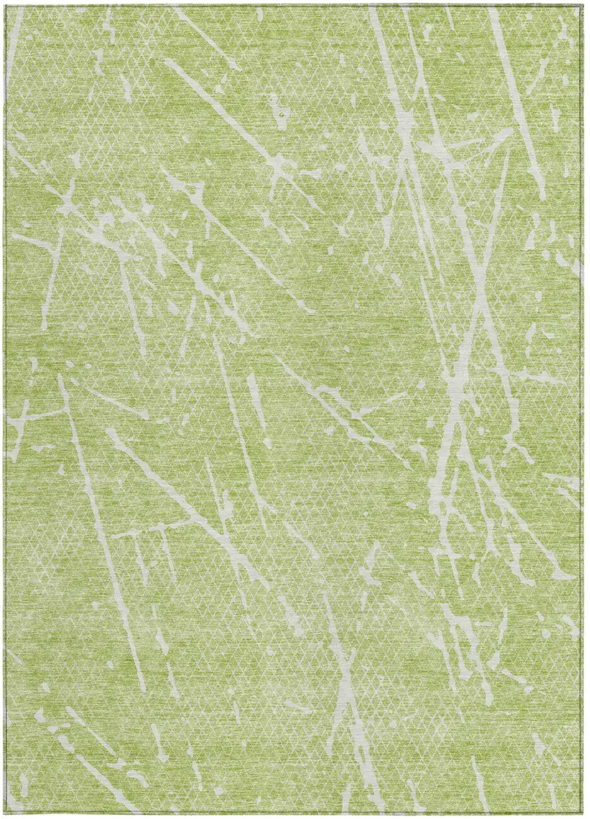 Artichoke Green And Ivory Abstract Washable Indoor Outdoor Area Rug Photo 4