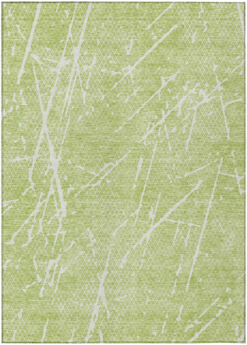 Artichoke Green And Ivory Abstract Washable Indoor Outdoor Area Rug Photo 2