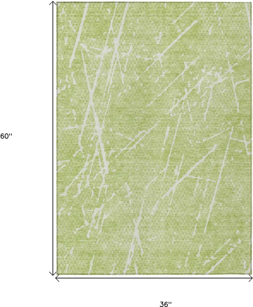 Artichoke Green And Ivory Abstract Washable Indoor Outdoor Area Rug Photo 9