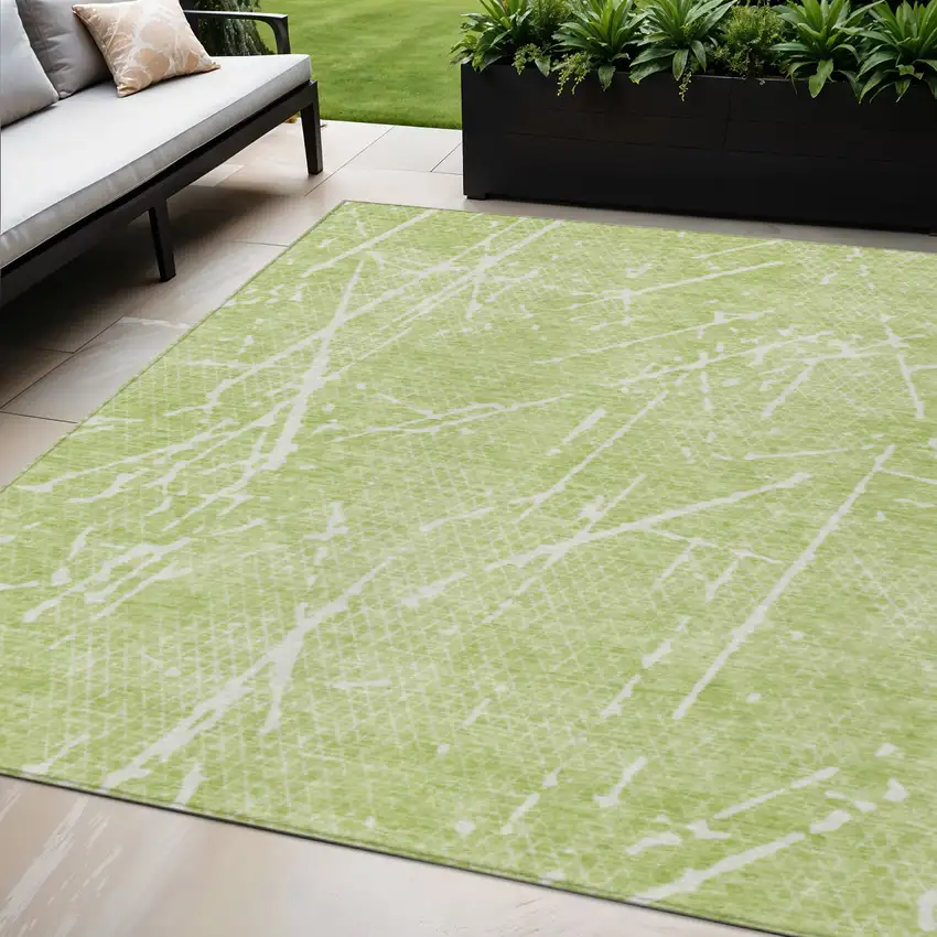 Artichoke Green And Ivory Abstract Washable Indoor Outdoor Area Rug Photo 1