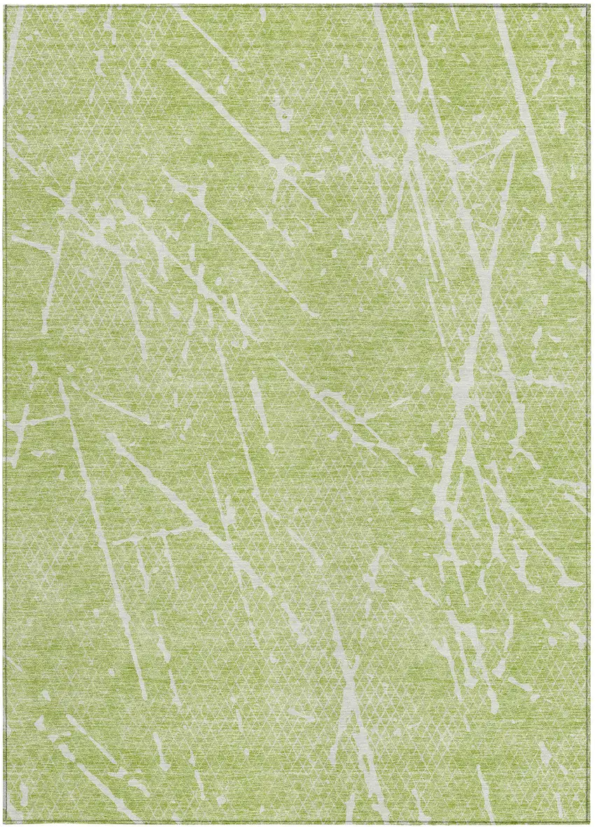 Artichoke Green And Ivory Abstract Washable Indoor Outdoor Area Rug Photo 3