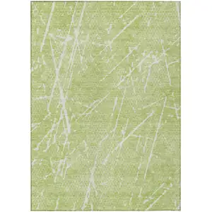 Photo of Artichoke Green And Ivory Abstract Washable Indoor Outdoor Area Rug