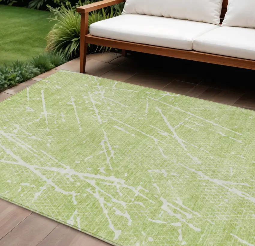 Artichoke Green And Ivory Abstract Washable Indoor Outdoor Area Rug Photo 1
