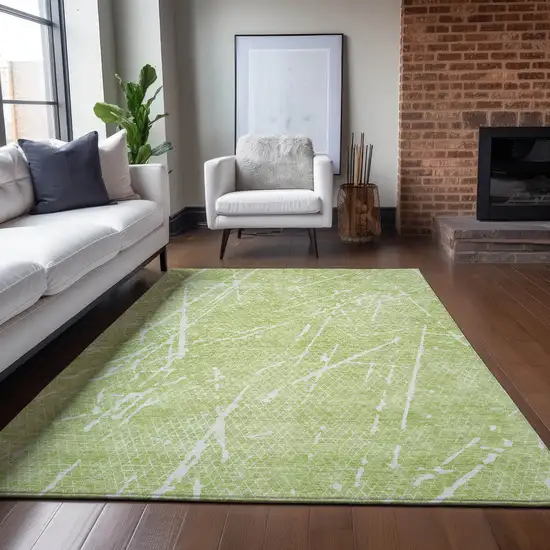 Artichoke Green And Ivory Abstract Washable Indoor Outdoor Area Rug Photo 5