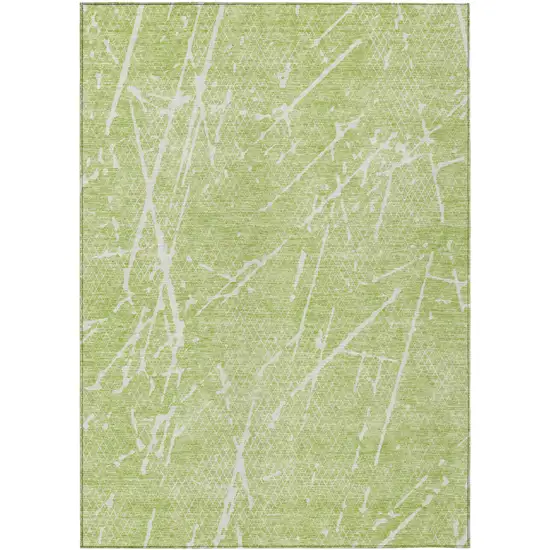 Artichoke Green And Ivory Abstract Washable Indoor Outdoor Area Rug Photo 1