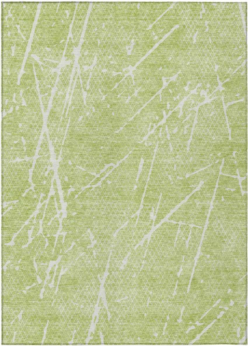 Artichoke Green And Ivory Abstract Washable Indoor Outdoor Area Rug Photo 1