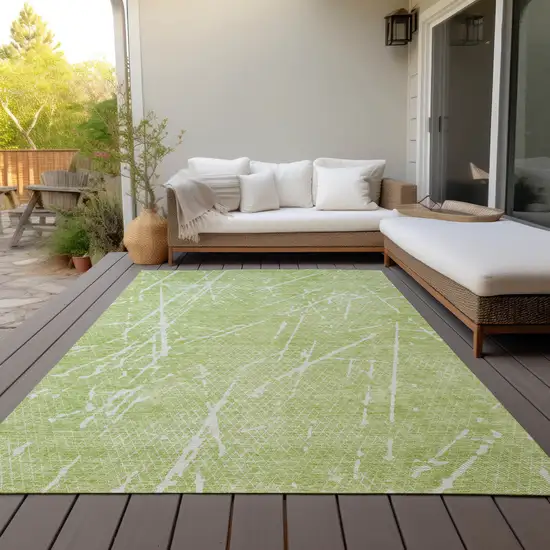 Artichoke Green And Ivory Abstract Washable Indoor Outdoor Area Rug Photo 4