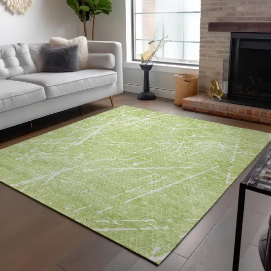Artichoke Green And Ivory Abstract Washable Indoor Outdoor Area Rug Photo 6