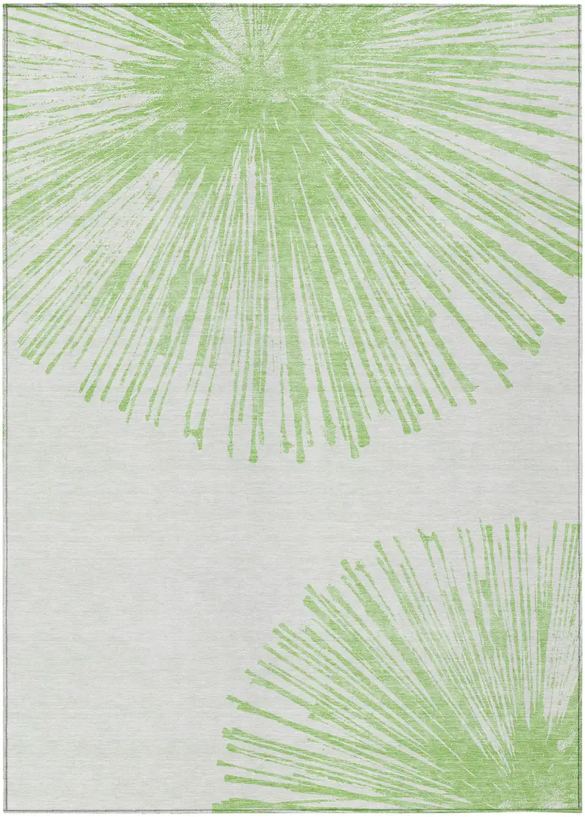 Artichoke Green And Ivory Abstract Washable Indoor Outdoor Area Rug Photo 2