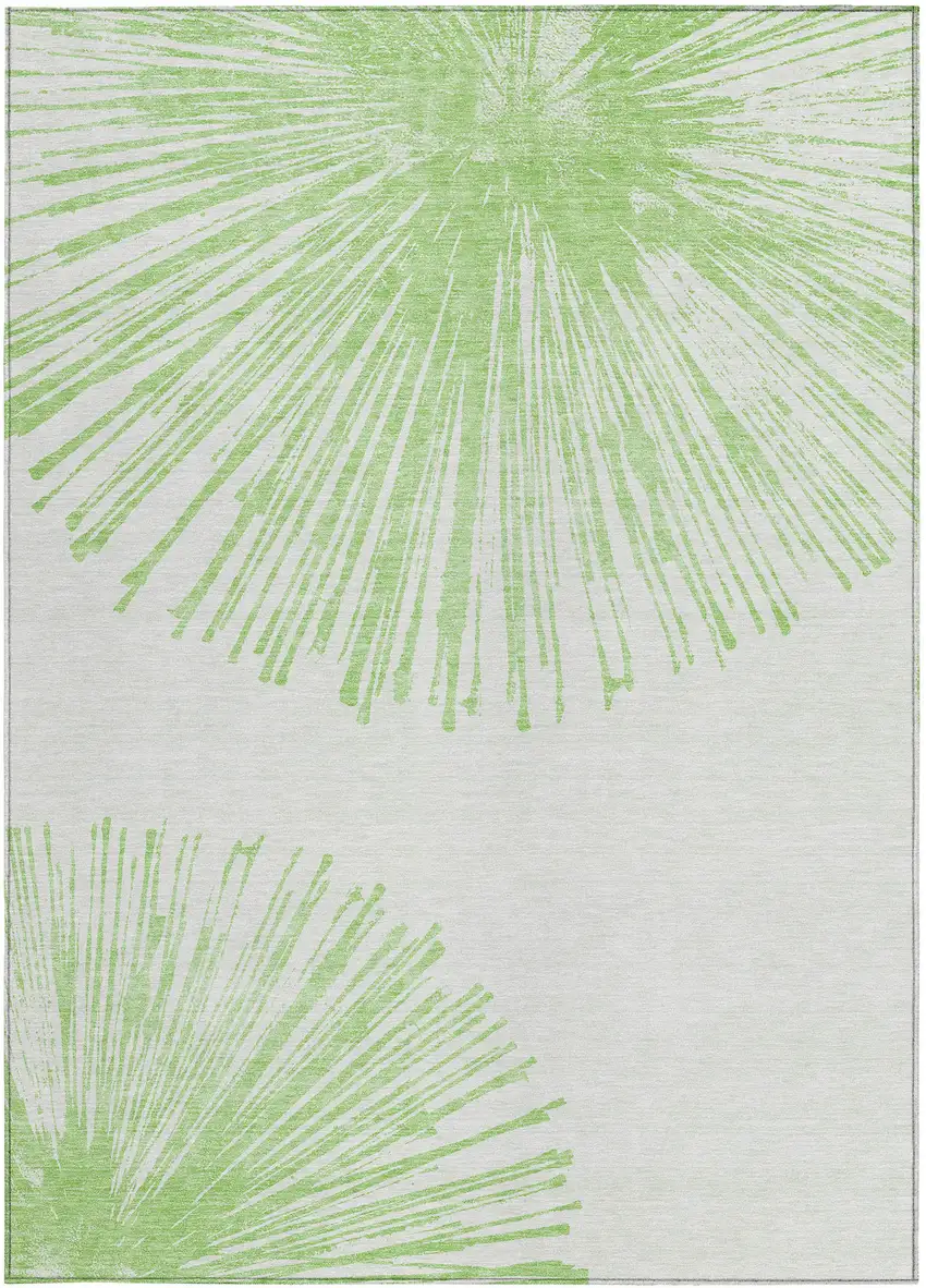 Artichoke Green And Ivory Abstract Washable Indoor Outdoor Area Rug Photo 6