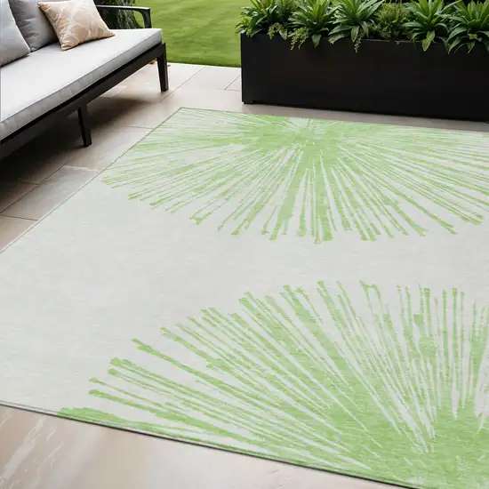 Artichoke Green And Ivory Abstract Washable Indoor Outdoor Area Rug Photo 1