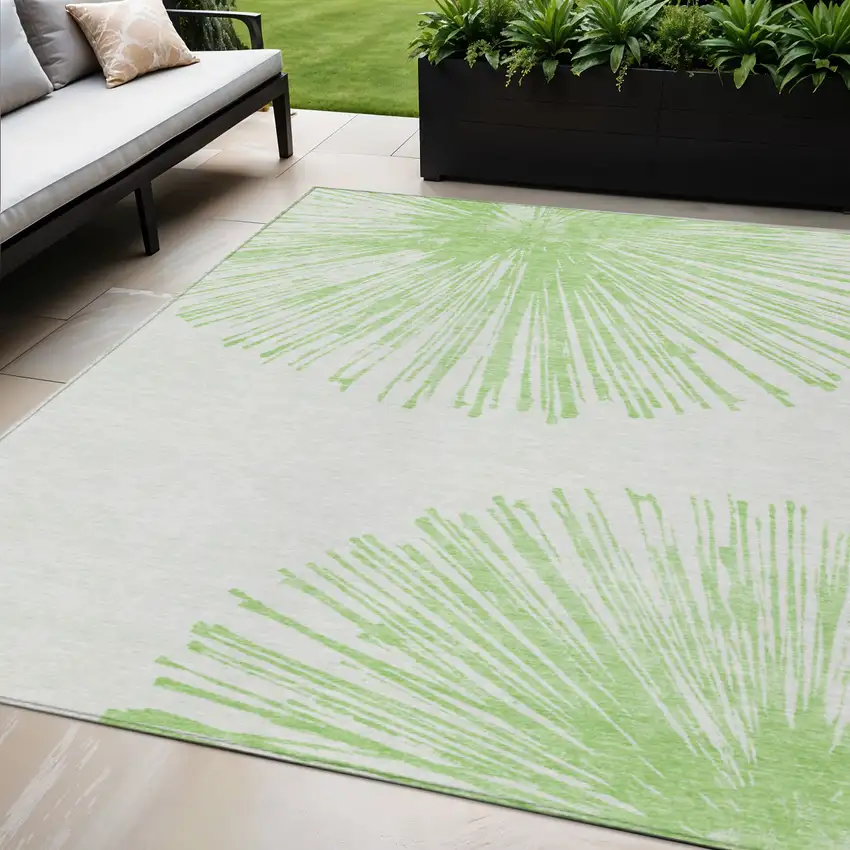 Artichoke Green And Ivory Abstract Washable Indoor Outdoor Area Rug Photo 1