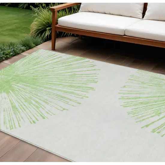 Artichoke Green And Ivory Abstract Washable Indoor Outdoor Area Rug Photo 1
