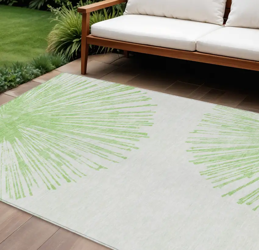 Artichoke Green And Ivory Abstract Washable Indoor Outdoor Area Rug Photo 1