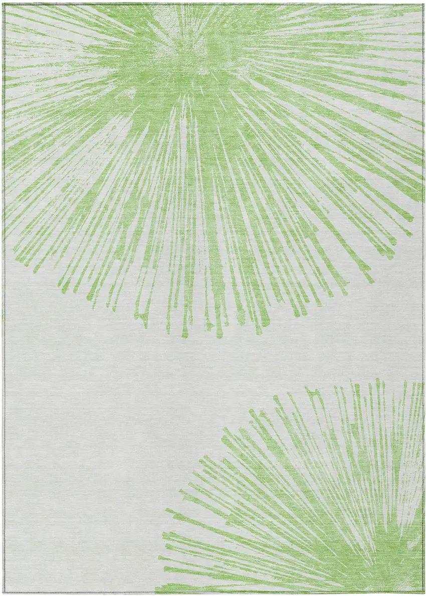 Artichoke Green And Ivory Abstract Washable Indoor Outdoor Area Rug Photo 1