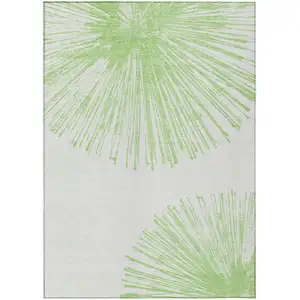 Photo of Artichoke Green And Ivory Abstract Washable Indoor Outdoor Area Rug