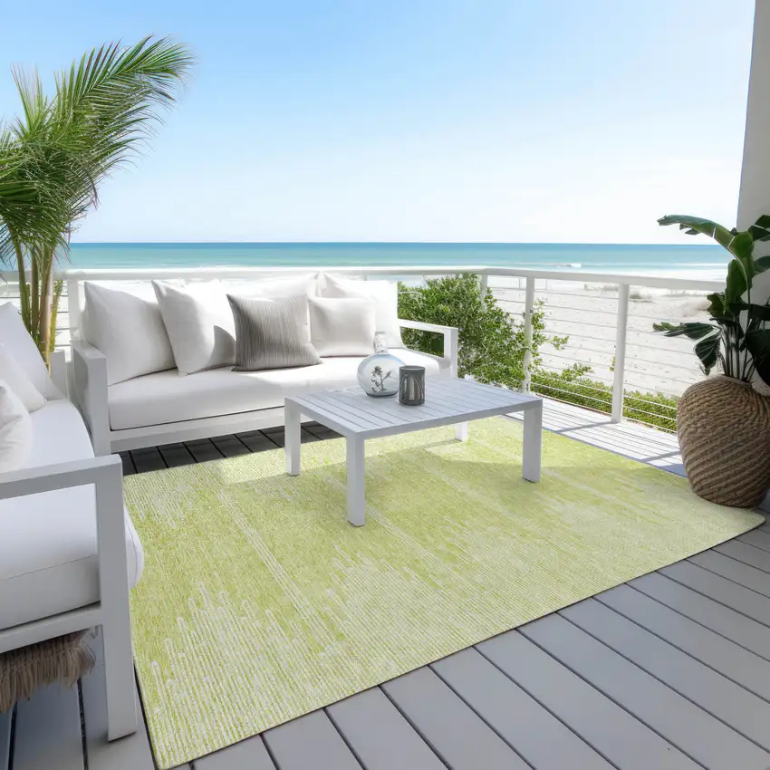 Artichoke Green And Ivory Abstract Washable Indoor Outdoor Area Rug Photo 7