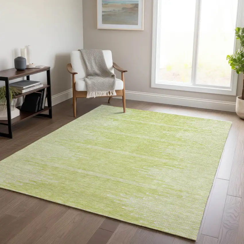 Artichoke Green And Ivory Abstract Washable Indoor Outdoor Area Rug Photo 9