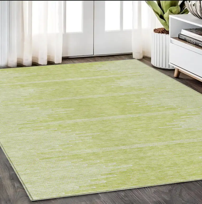 Artichoke Green And Ivory Abstract Washable Indoor Outdoor Area Rug Photo 8