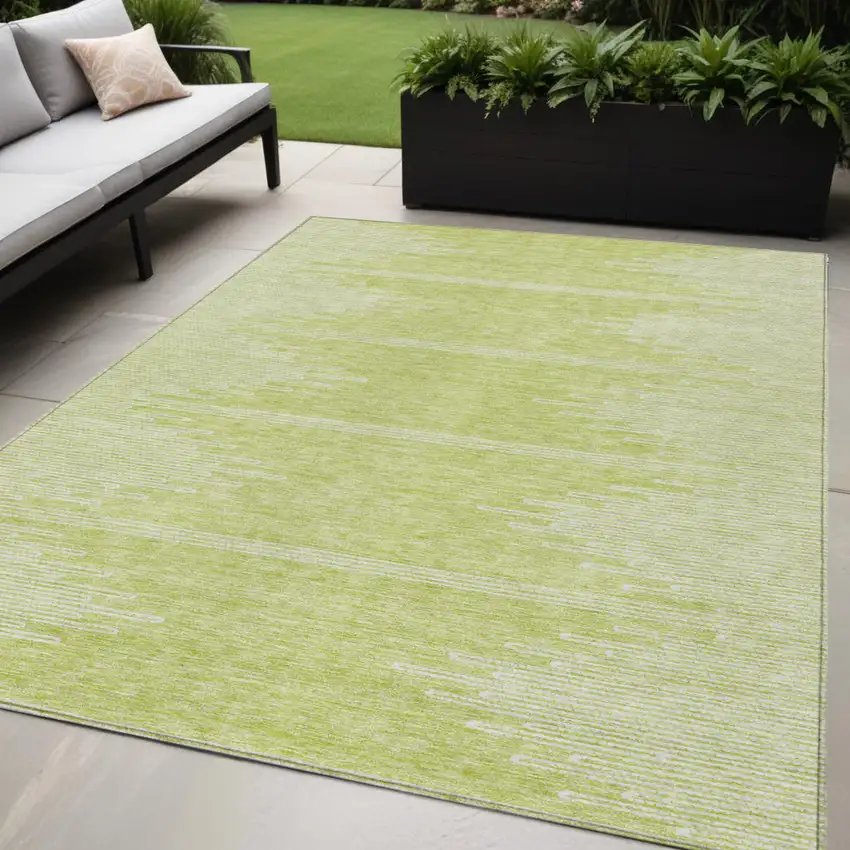 Artichoke Green And Ivory Abstract Washable Indoor Outdoor Area Rug Photo 1
