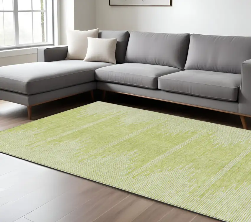 Artichoke Green And Ivory Abstract Washable Indoor Outdoor Area Rug Photo 7