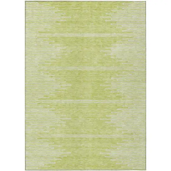 Artichoke Green And Ivory Abstract Washable Indoor Outdoor Area Rug Photo 2