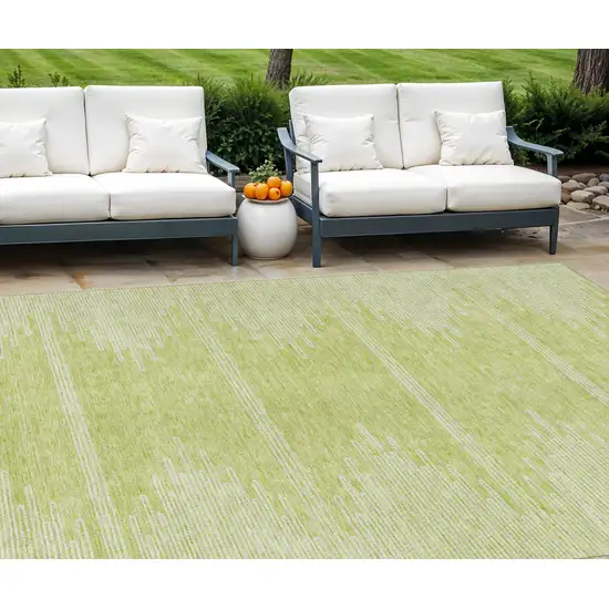 Artichoke Green And Ivory Abstract Washable Indoor Outdoor Area Rug Photo 1