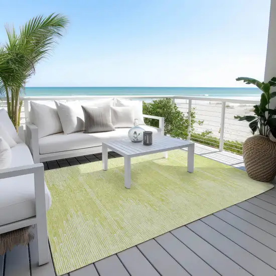 Artichoke Green And Ivory Abstract Washable Indoor Outdoor Area Rug Photo 9
