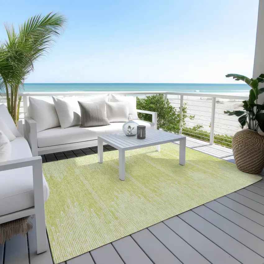 Artichoke Green And Ivory Abstract Washable Indoor Outdoor Area Rug Photo 9