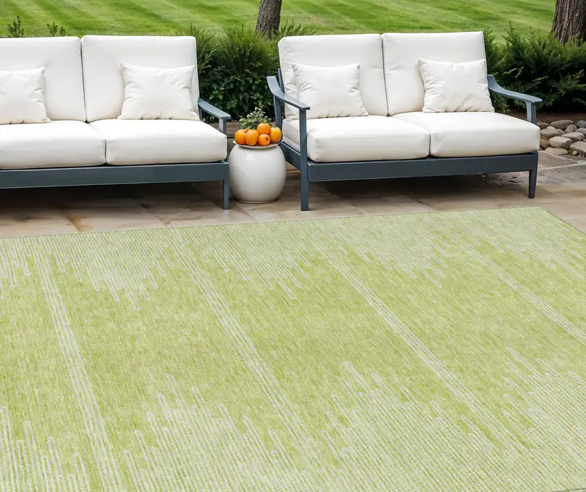 Artichoke Green And Ivory Abstract Washable Indoor Outdoor Area Rug Photo 1