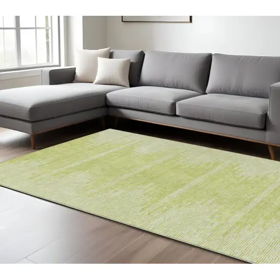 Artichoke Green And Ivory Abstract Washable Indoor Outdoor Area Rug Photo 8