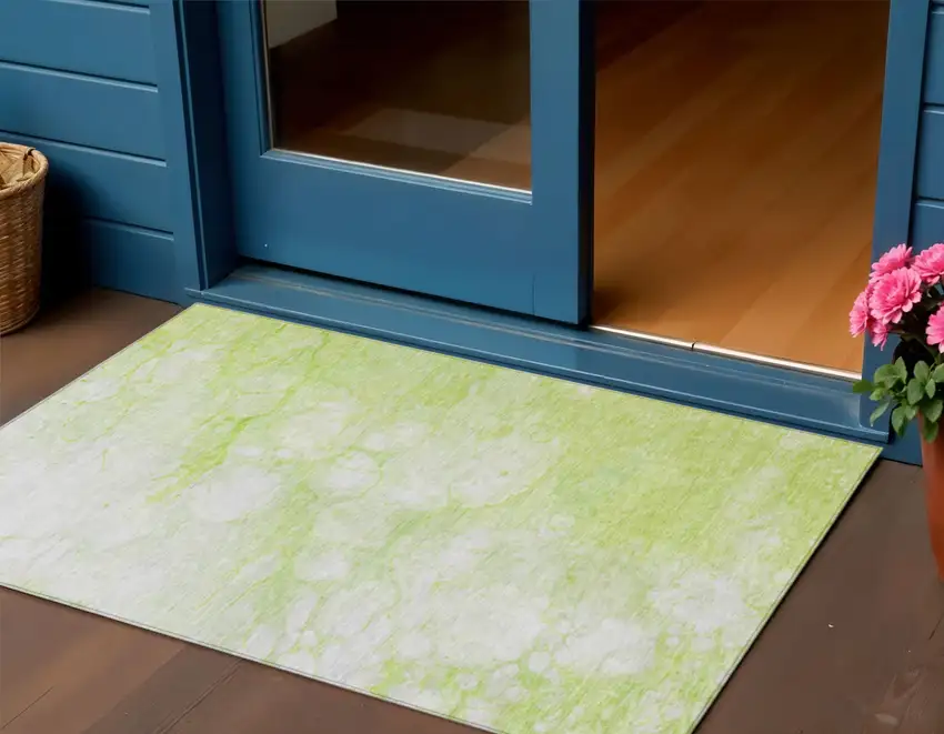 Artichoke Green And Ivory Abstract Washable Indoor Outdoor Area Rug Photo 1
