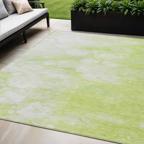 Artichoke Green And Ivory Abstract Washable Indoor Outdoor Area Rug Photo 1