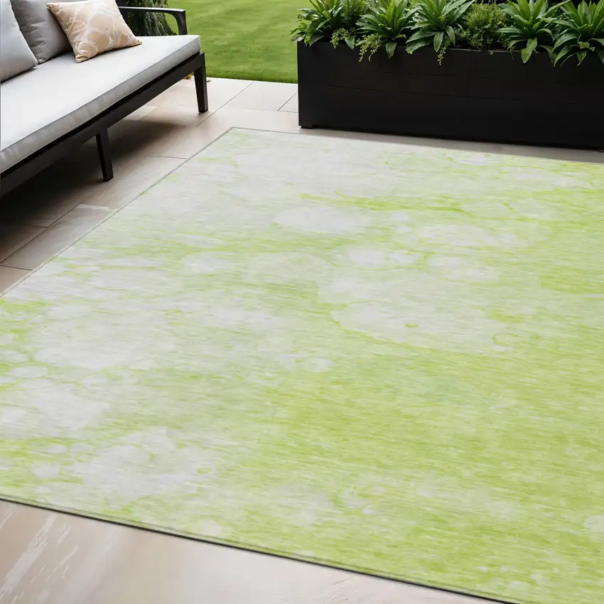 Artichoke Green And Ivory Abstract Washable Indoor Outdoor Area Rug Photo 1