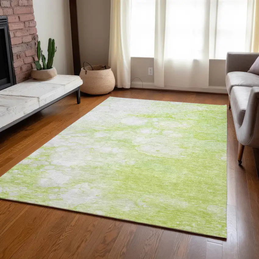 Artichoke Green And Ivory Abstract Washable Indoor Outdoor Area Rug Photo 8