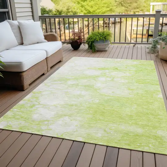 Artichoke Green And Ivory Abstract Washable Indoor Outdoor Area Rug Photo 6